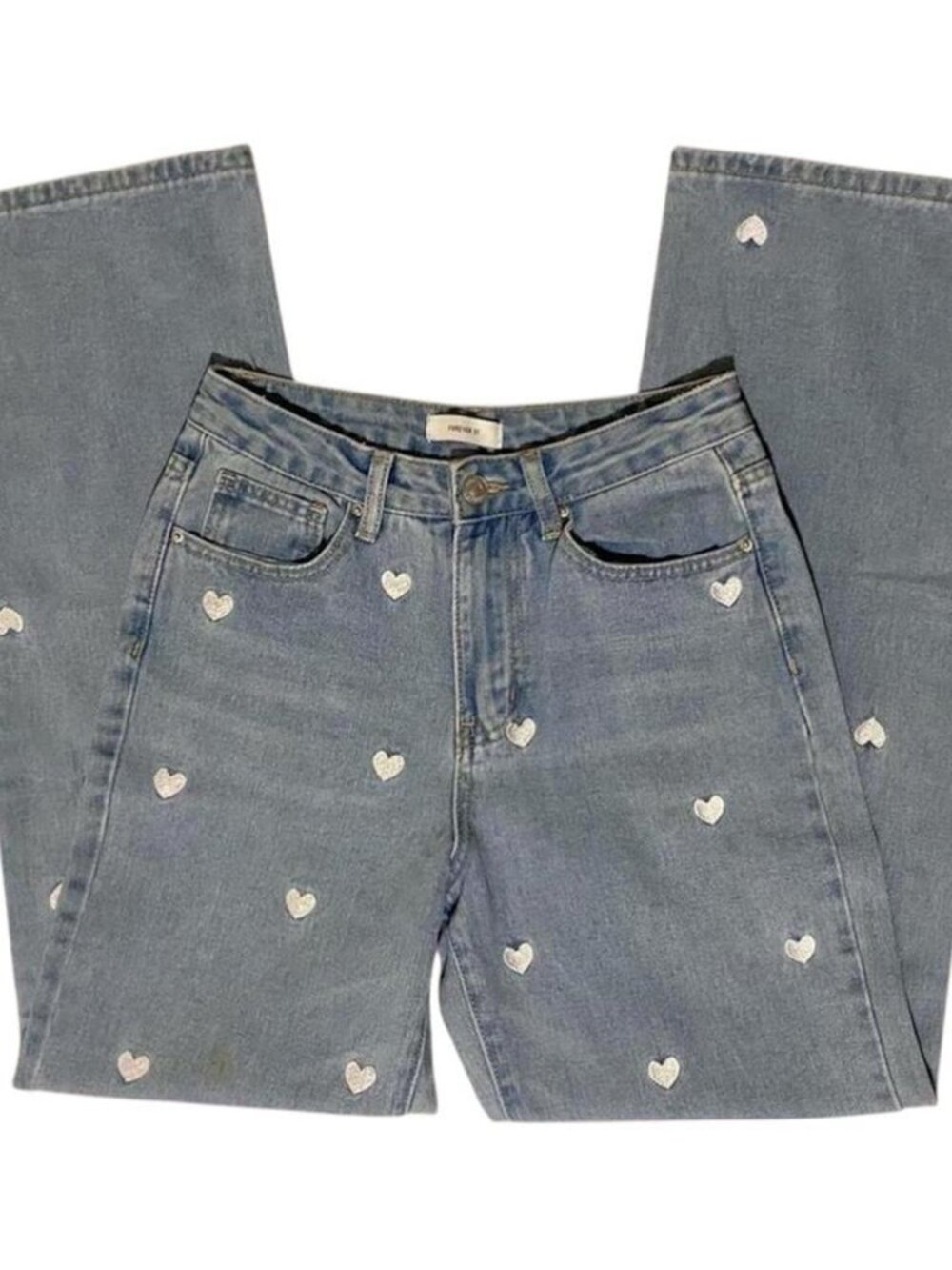 Straight leg jeans with heart embroidery